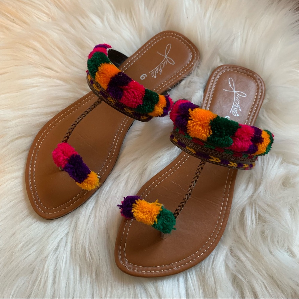 Handcrafted Rainbow Flat Sandals - image 1